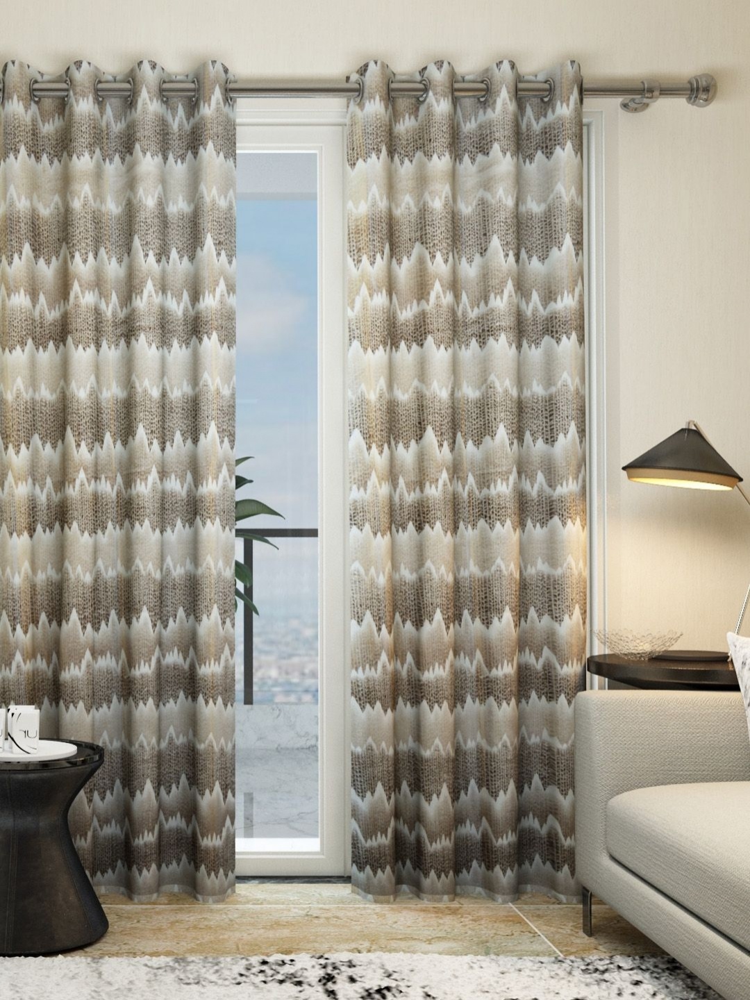 

Aura Brown & White Geometric 2 Pieces Door Curtain