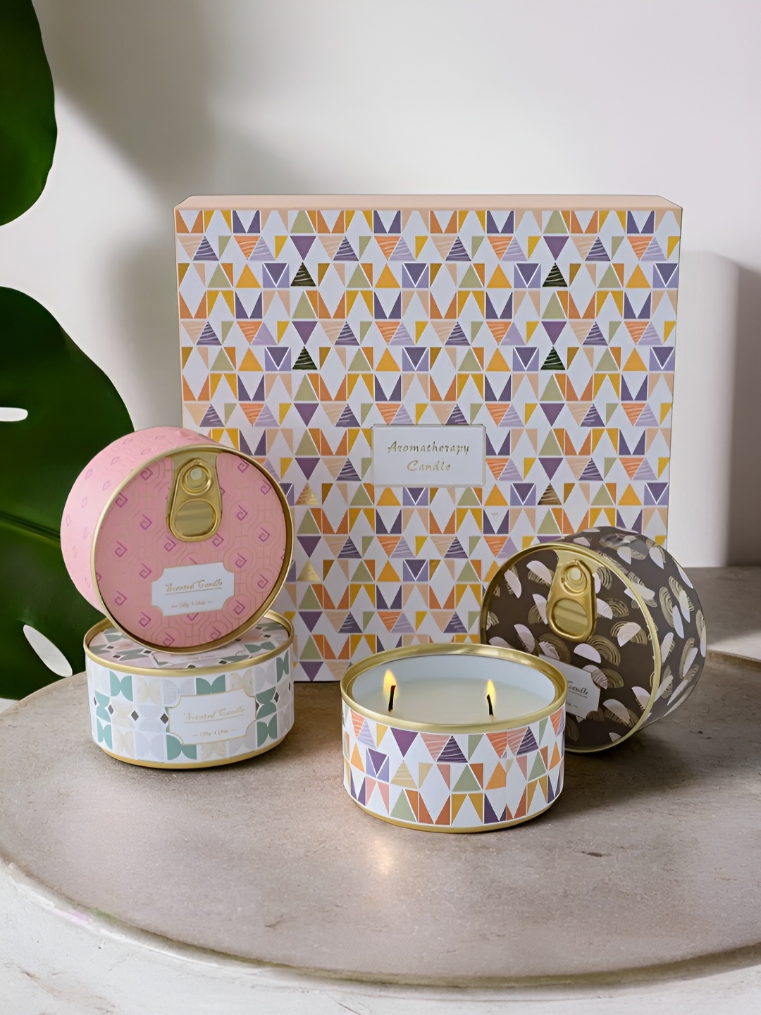 

Ekhasa White & Orange 4 pieces Printed Jar Candle