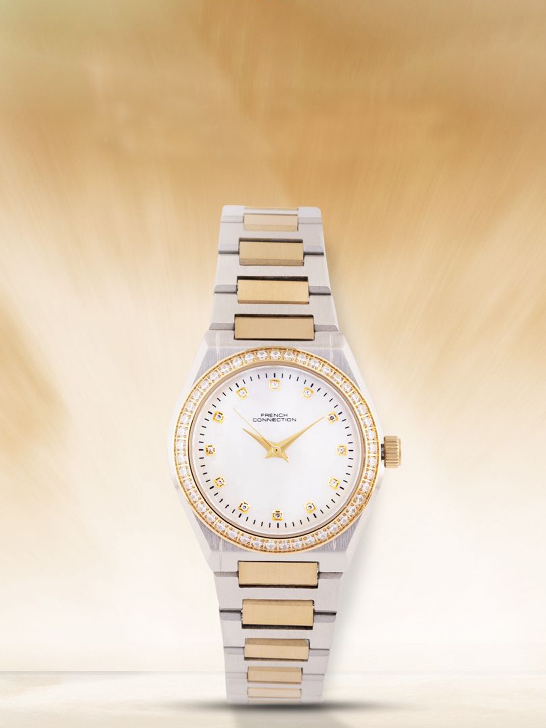 

French Connection Women Embellished Dial & Stainless Steel Bracelet Style Straps Analogue Watch FCH10TM, White