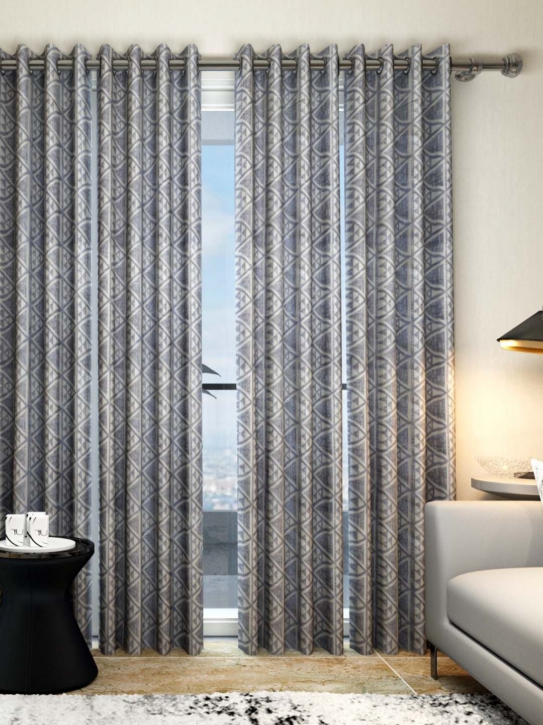 

Aura Grey & Off White 4 Pieces Geometric Door Curtains