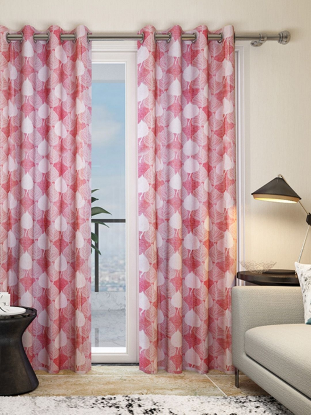 

Aura Pink & White 2 Pieces Floral Door Curtain