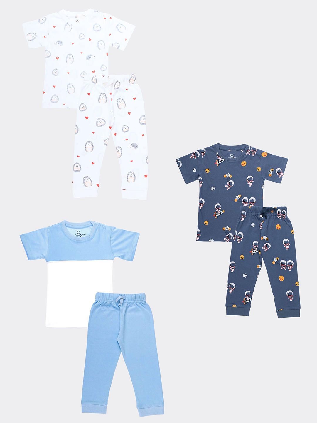 

Orange Sugar Kids Pack Of 3 Printed Pure Cotton T-shirt with Pyjamas, White