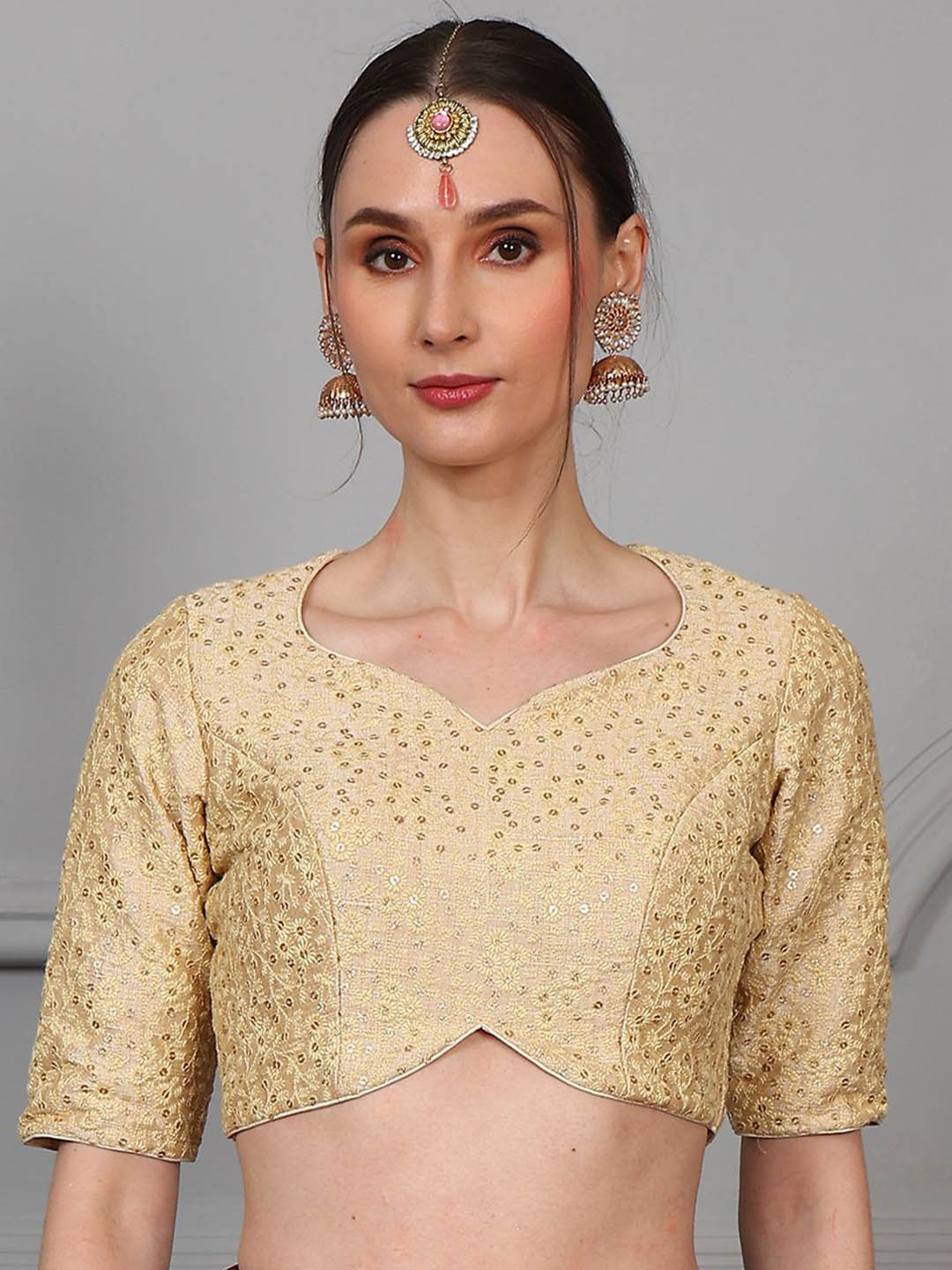 

Ethnovog Embroidered Saree Blouse, Beige