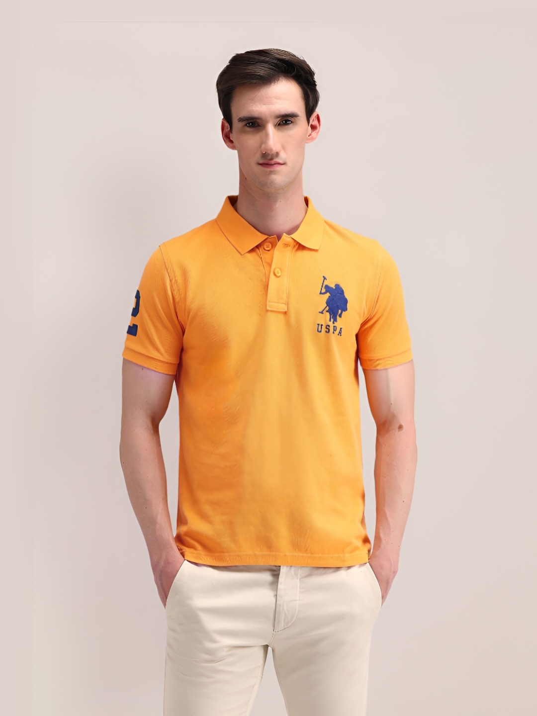 

U.S. Polo Assn. Men Brand Logo Printed Polo Collar Cotton T-shirt, Orange