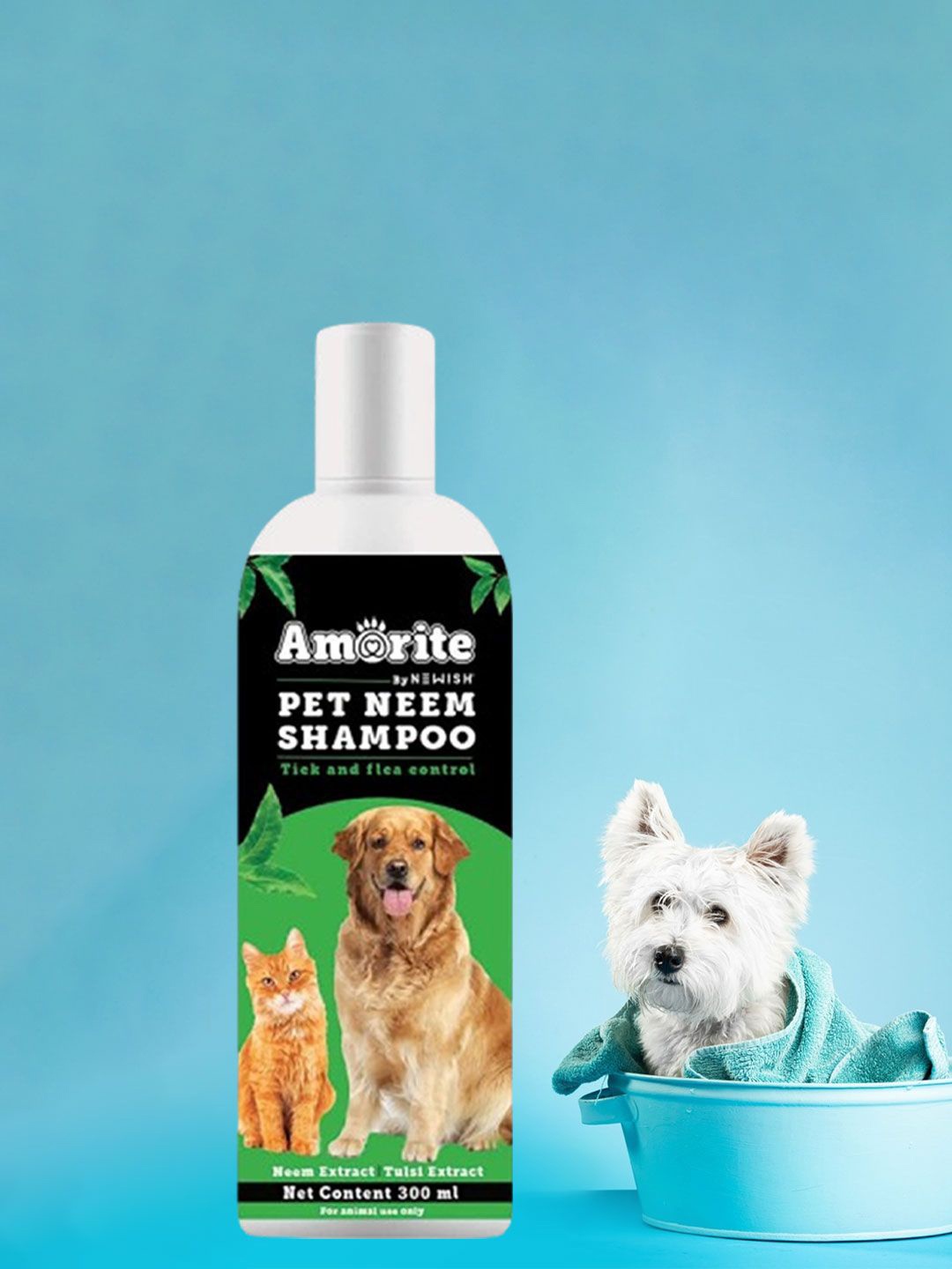 

AMORITE Anti-Bacterial and Anti-iching Pet Shampoo with Neem and Tulsi 300ml, Green