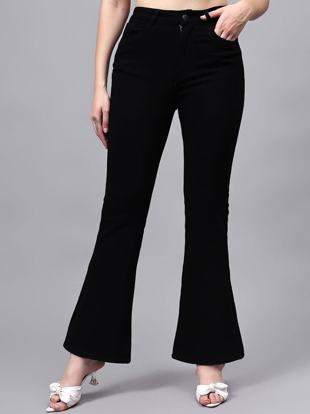

FASHIONFIBRE Women Bootcut High-Rise Stretchable Jeans, Black