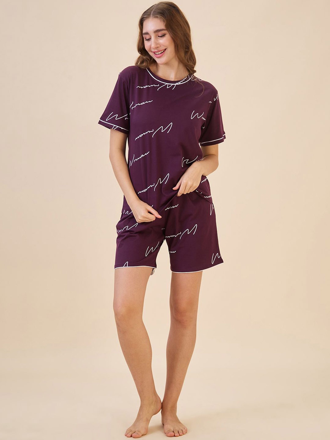 

AV2 Women Printed Night suit, Purple