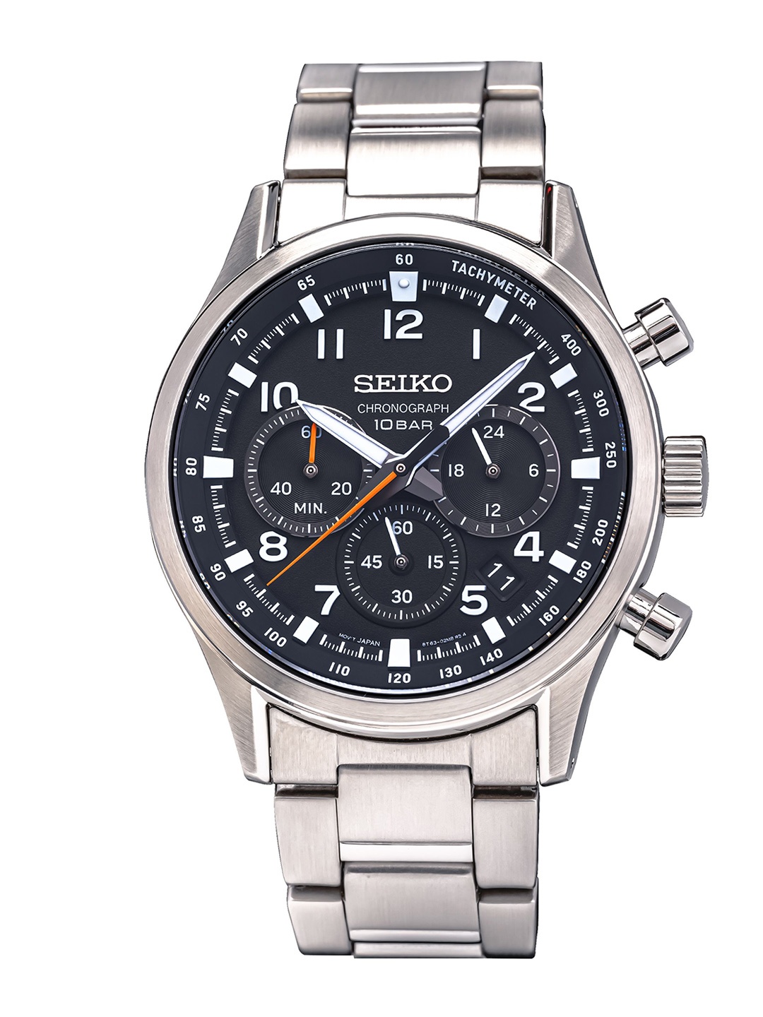 

SEIKO Men Embellished Dial & Stainless Steel Bracelet Style Straps Analogue Motion Powered Watch SSB447P1, Black