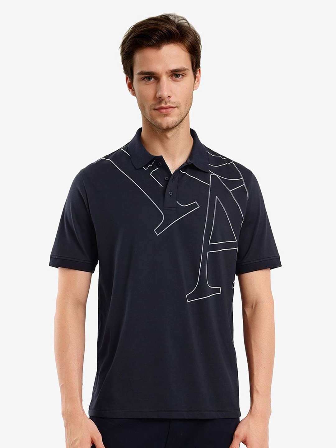 

RARE RABBIT Men Polo Collar Pockets T-shirt, Navy blue