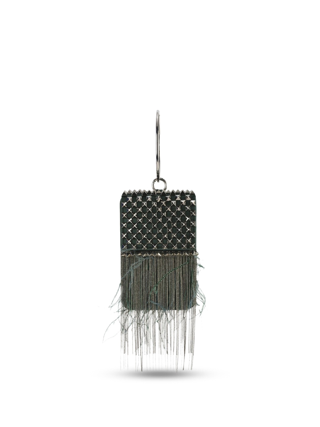 

Forever Noor Textured Suede Structured Sling Bag with Fringed, Green