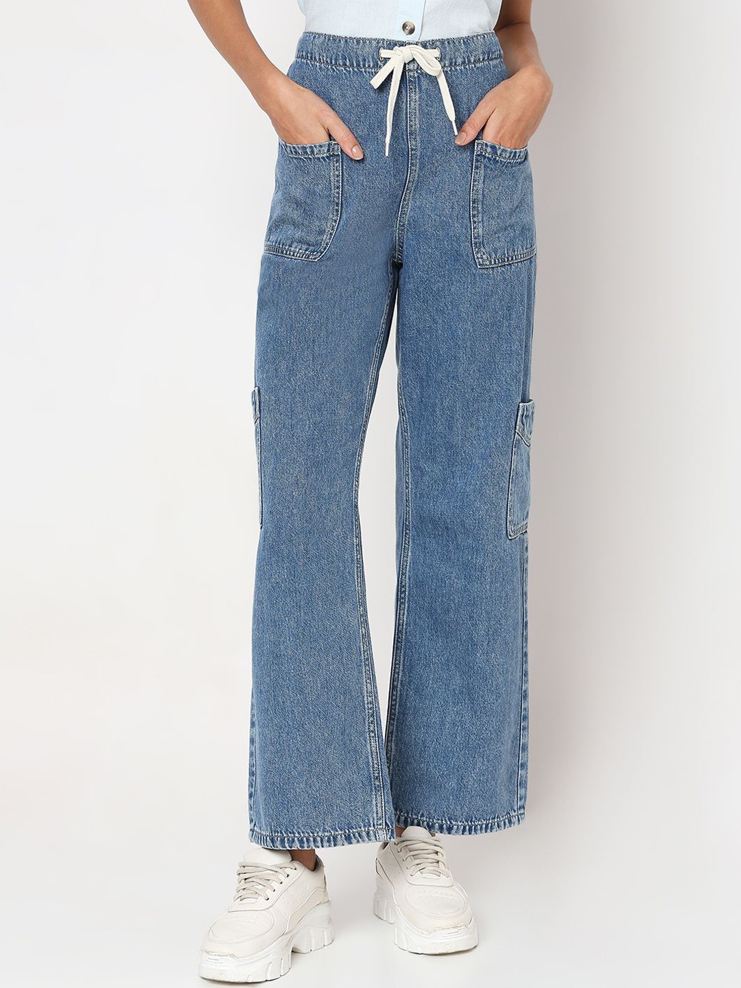 

Vero Moda Women Cotton Wide Leg High-Rise Jeans, Blue