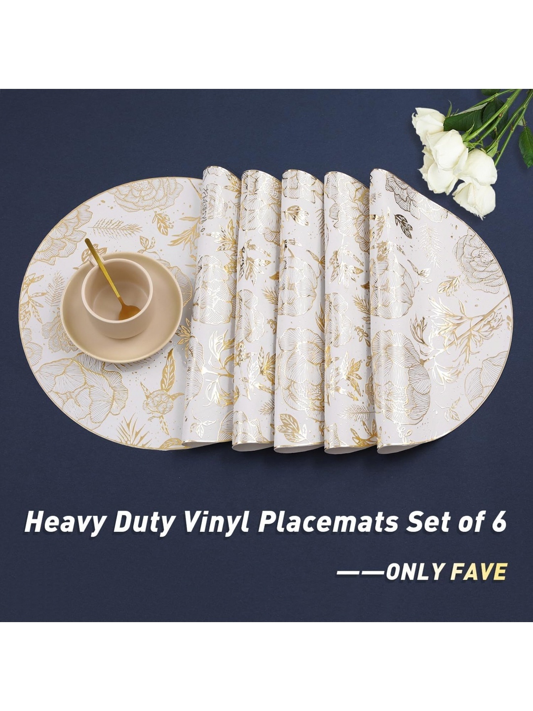 

LooMantha White & Gold Toned 6 Pieces Floral Printed Table Placemats