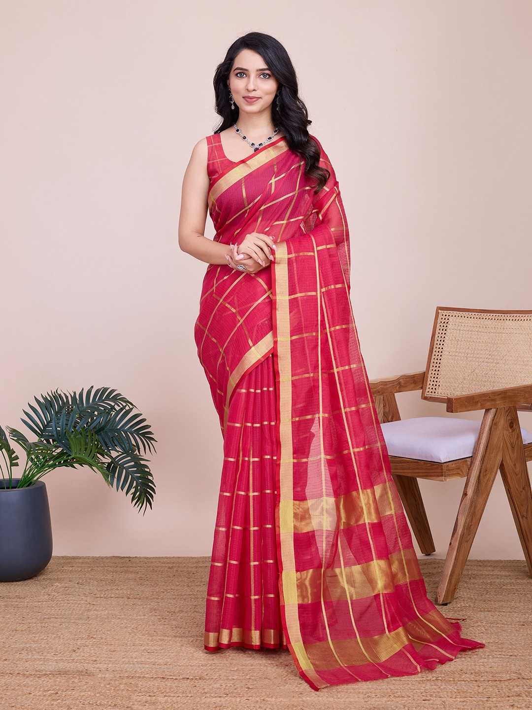 

Aldwych Woven Design Zari Chanderi Saree, Pink