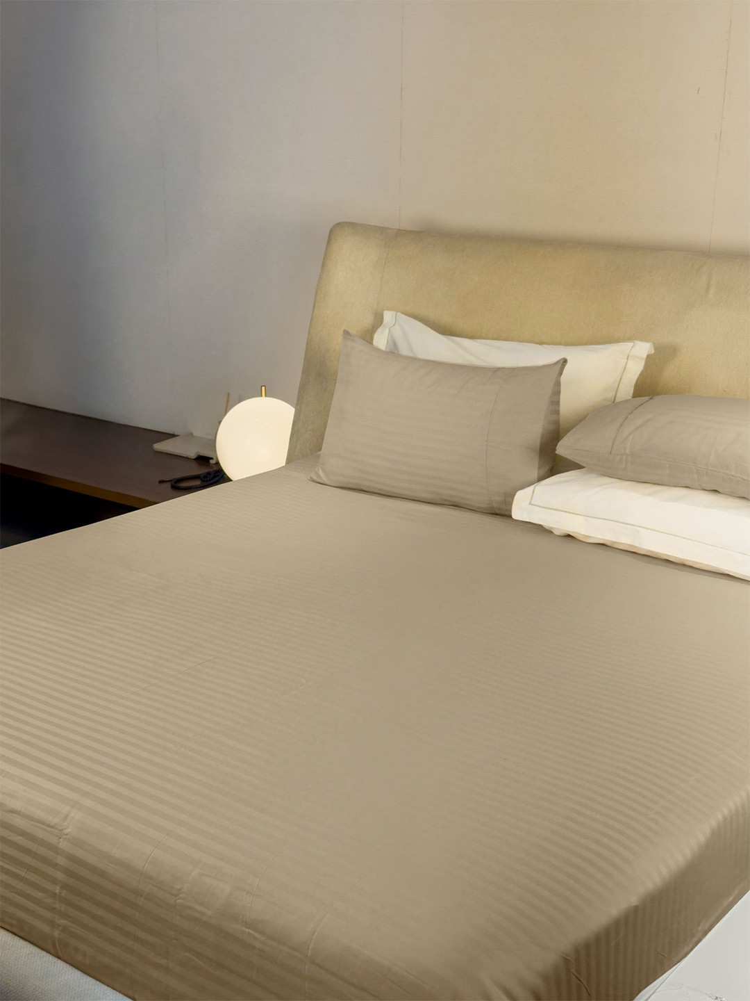 

LABHAM Beige Striped Cotton 210 TC King Bedsheet with 2 Pillow Covers