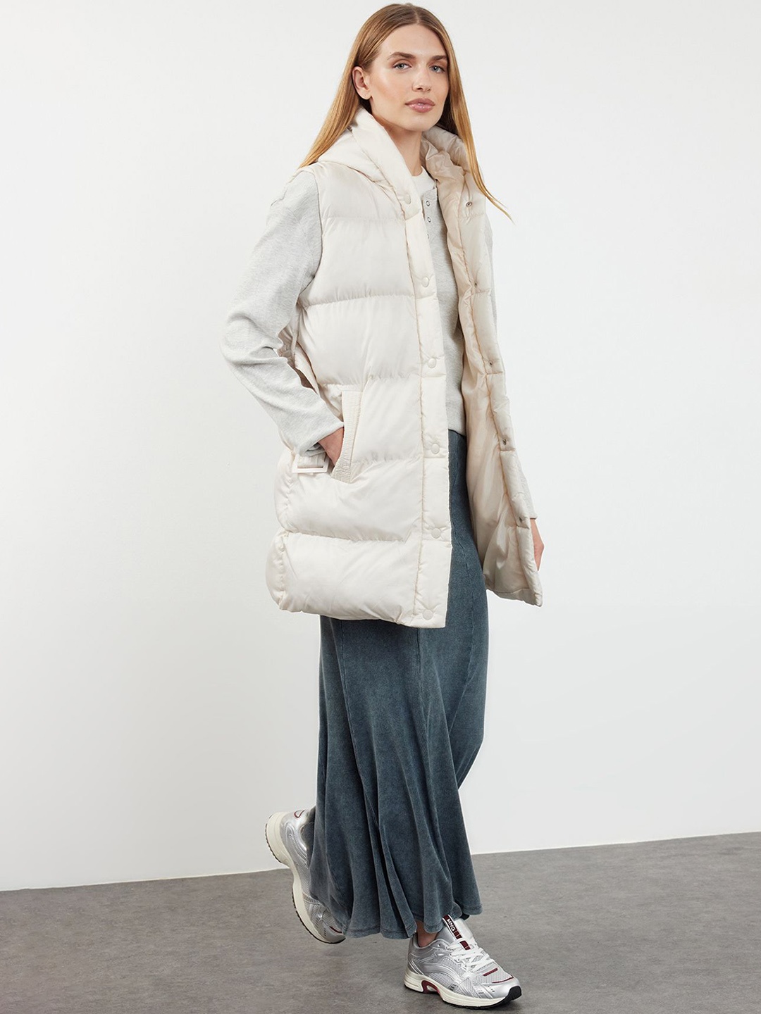 

Trendyol Hooded Longline Overcoat, White