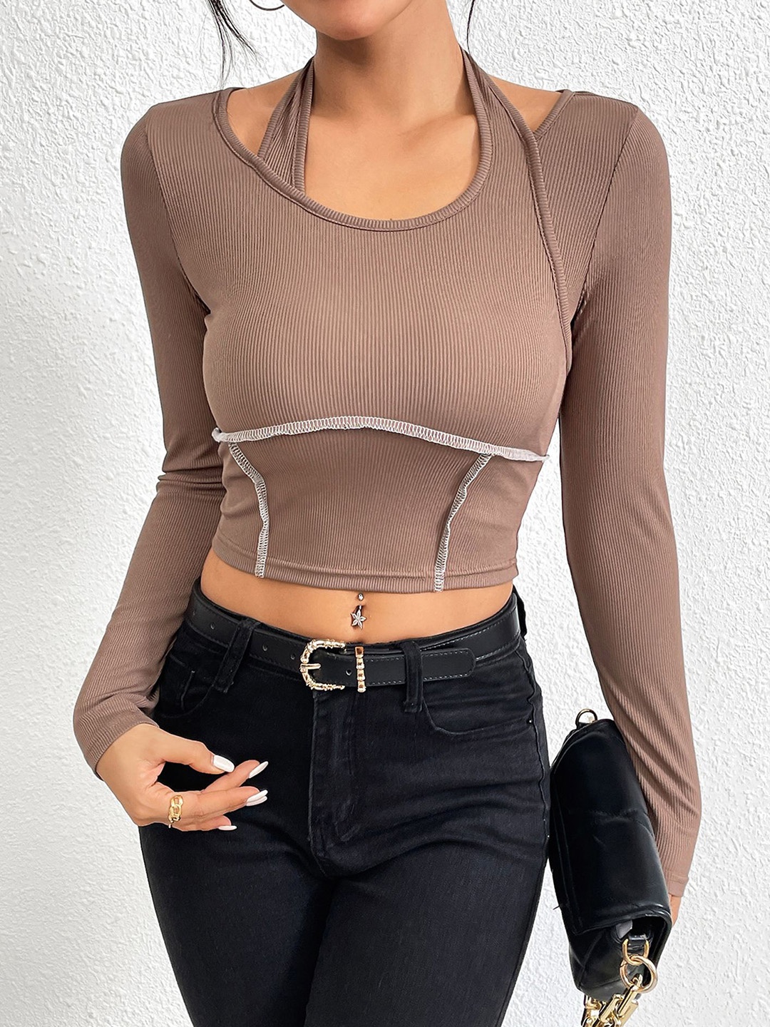 

LULU & SKY Crop Top, Camel brown