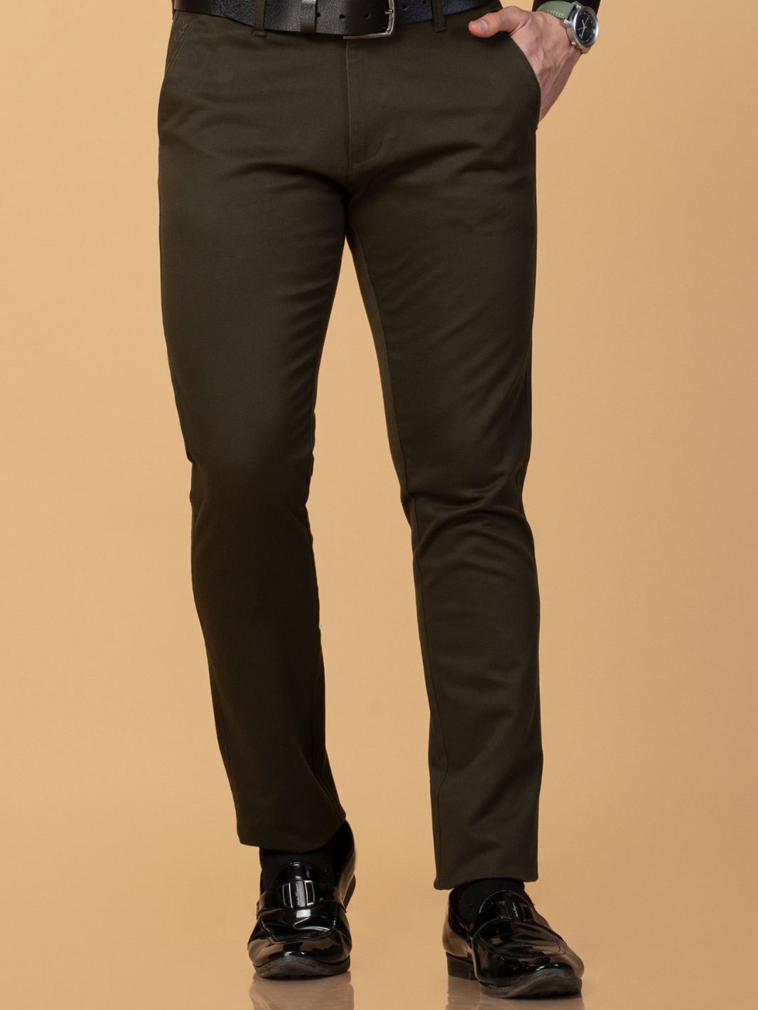 

USMC Men Solid Comfort Slim Fit Regular Trousers, Olive