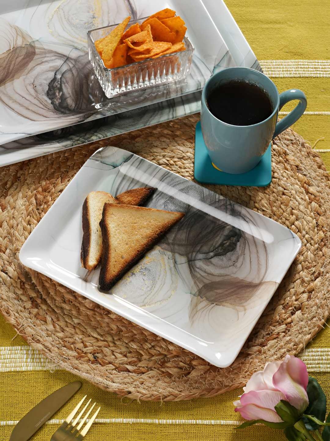 

Aura White & Beige 3 Pieces Abstract Printed Serving Tray, Cream