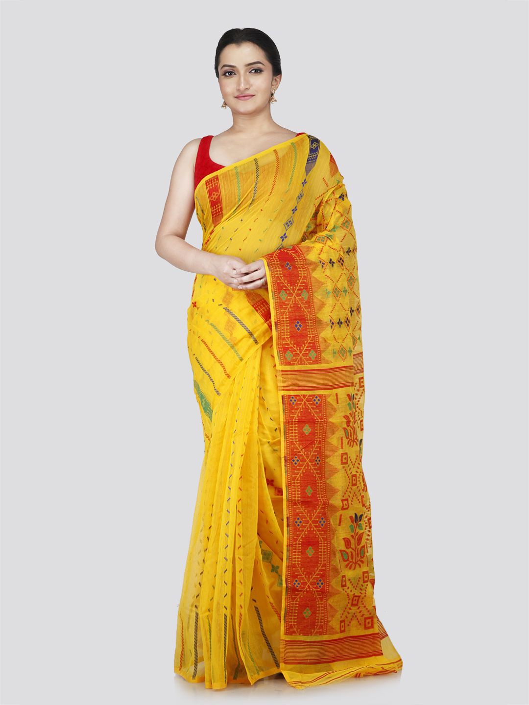 

PinkLoom Woven Design Pure Cotton Jamdani Saree, Yellow