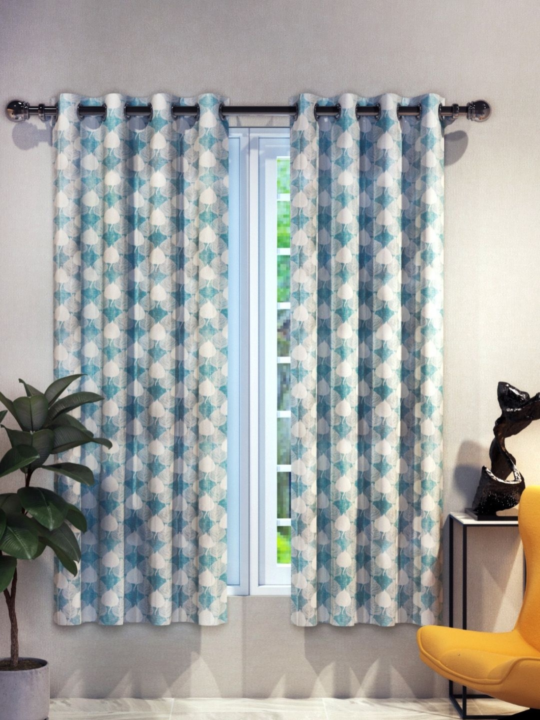 

Aura Blue & Grey 2 Pieces Floral Window Curtains