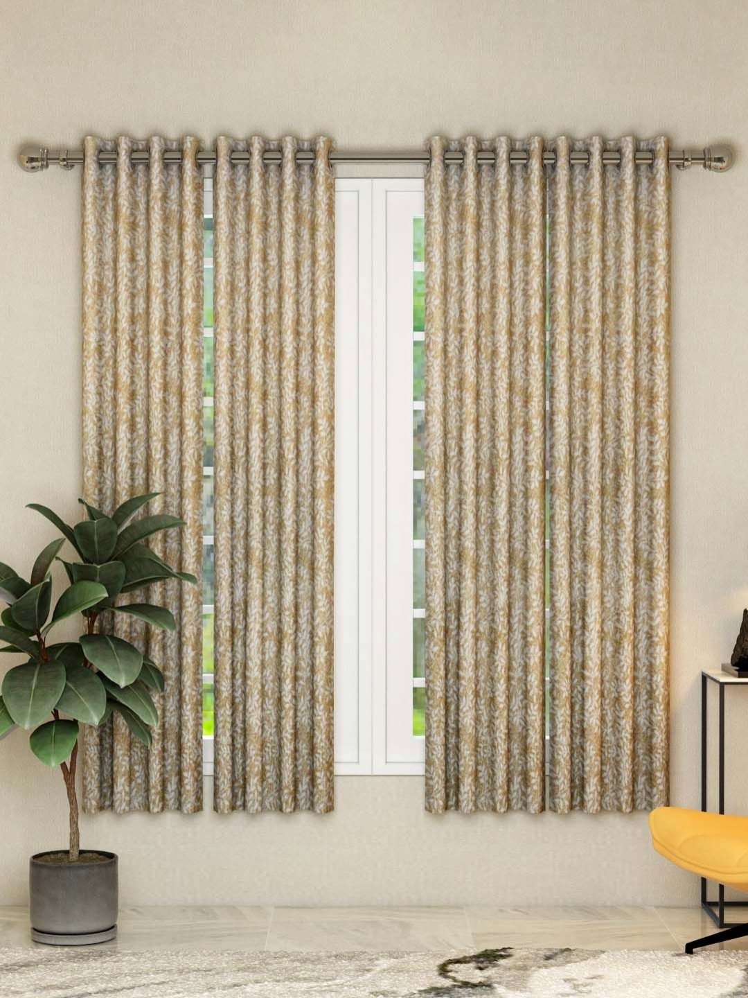

Aura Beige & White 4 Pieces Floral Window Curtains
