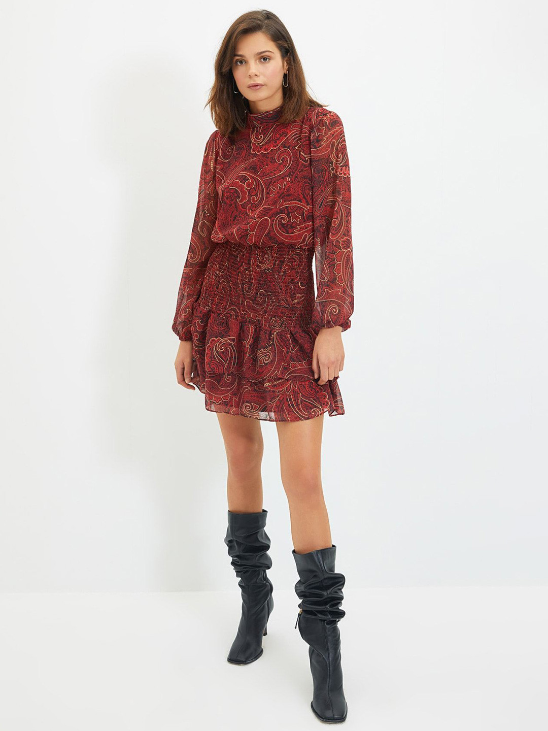 

Trendyol Women Ethnic Motifs Print A-Line Dress, Na