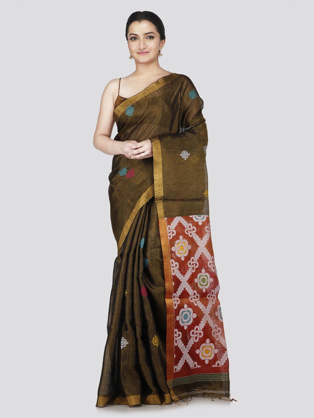 

PinkLoom Woven Design Zari Tissue Saree, Green