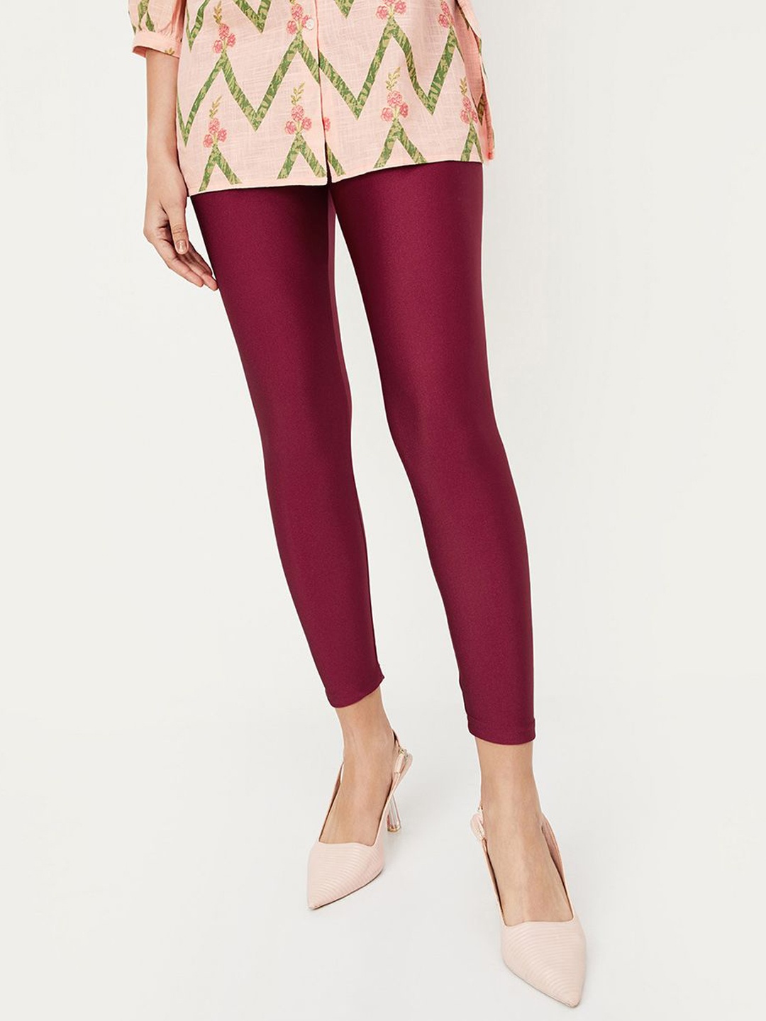 

max Ankle Length Shimmer Leggings, Red