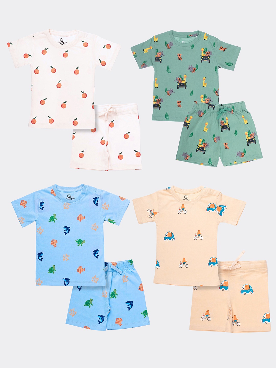 

Orange Sugar Pack Of 4 Kids Printed Pure Cotton T-shirt with Shorts, White