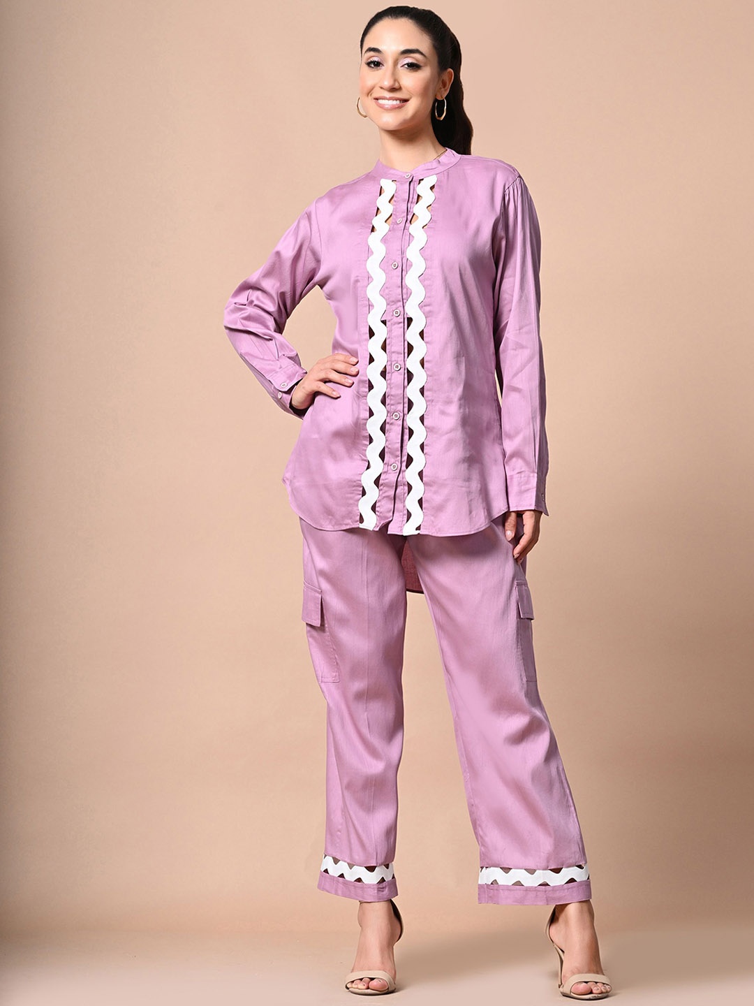 

PANKH Self Design Shirt With Trousers, Purple