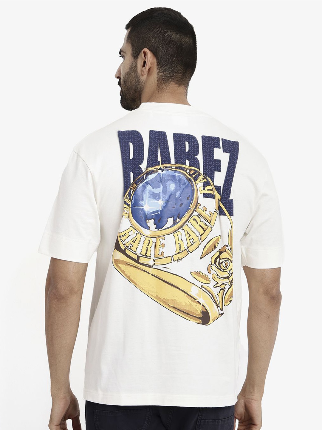 

RARE RABBIT Men Printed Applique T-shirt, Off white