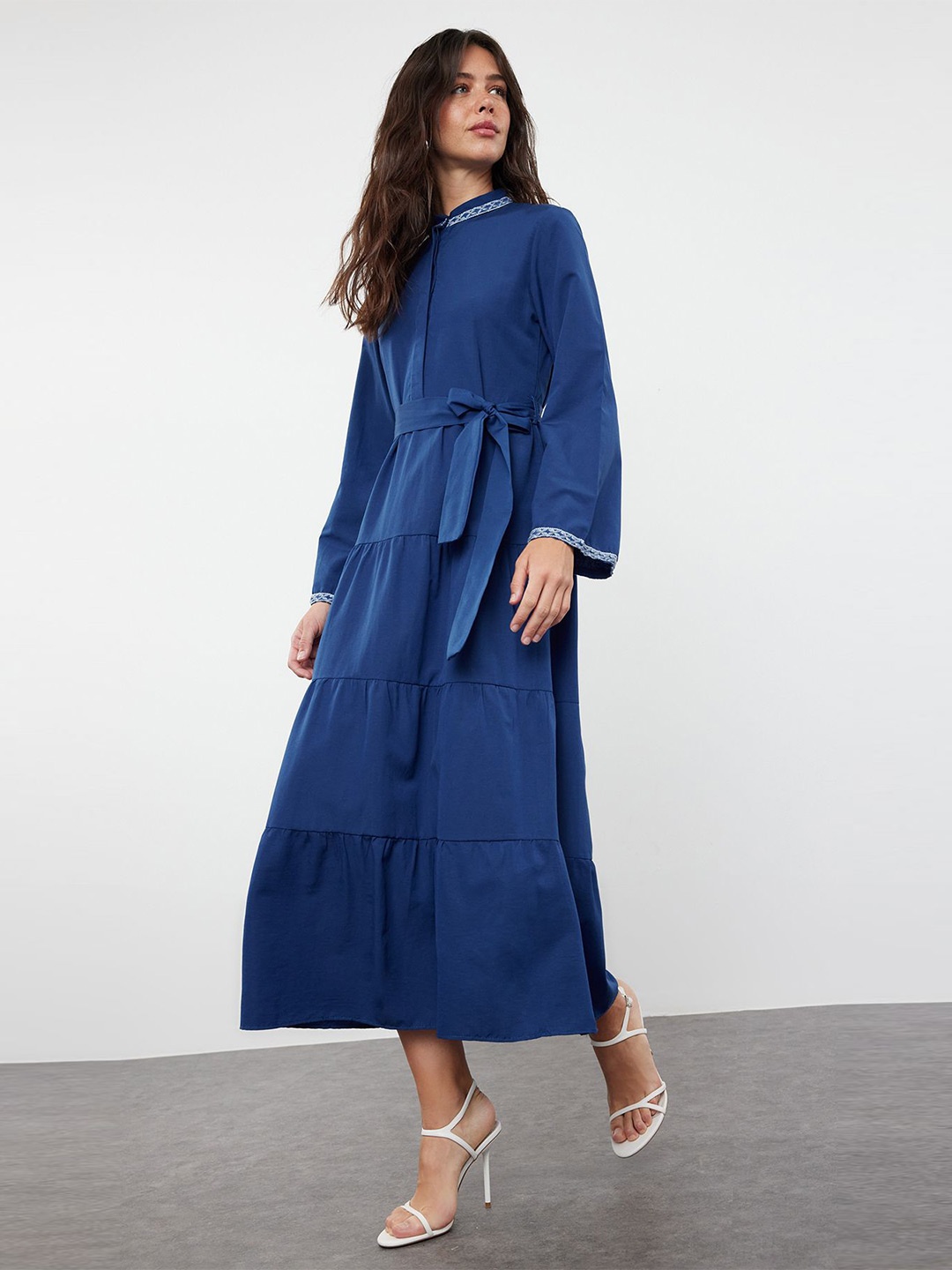

Trendyol Women Cotton Bell Sleeve A-Line Midi Dress, Blue