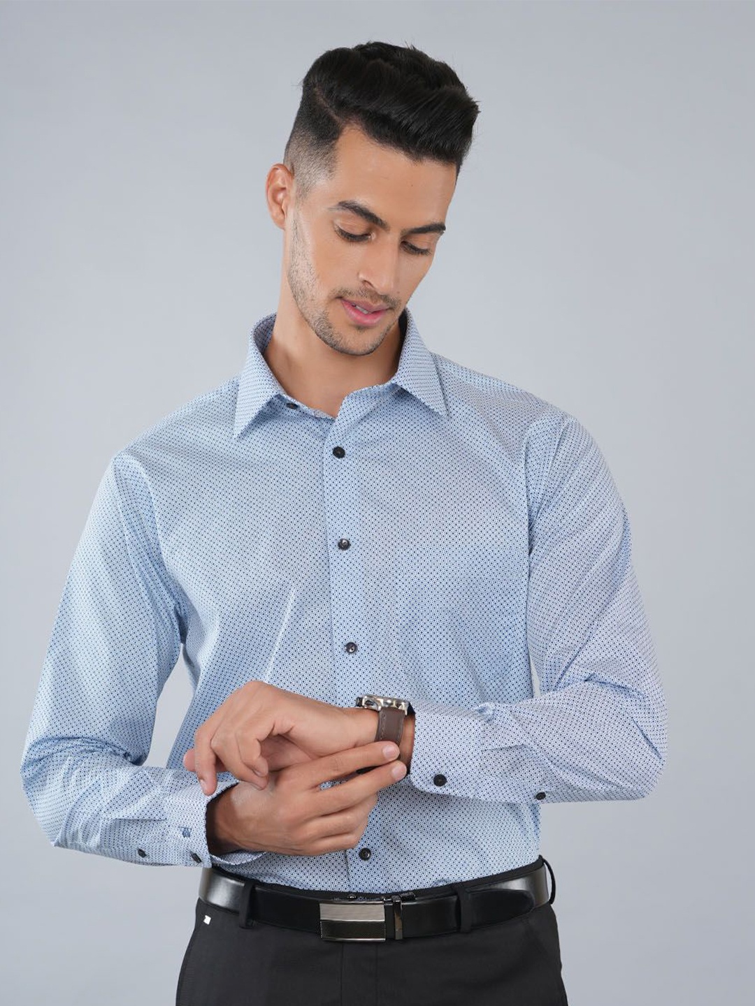 

Ostermann Men Opaque Printed Formal Shirt, Blue