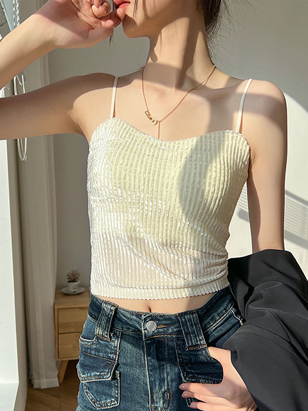 

LULU & SKY Striped Crop Top, White