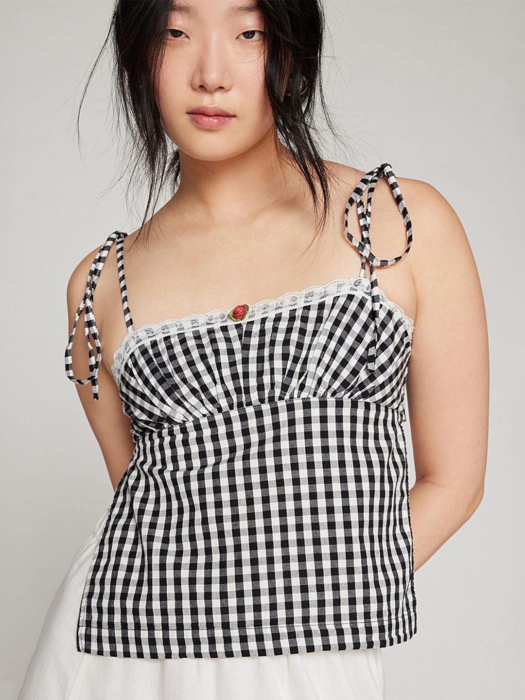

LULU & SKY Checked Cotton Top, Black