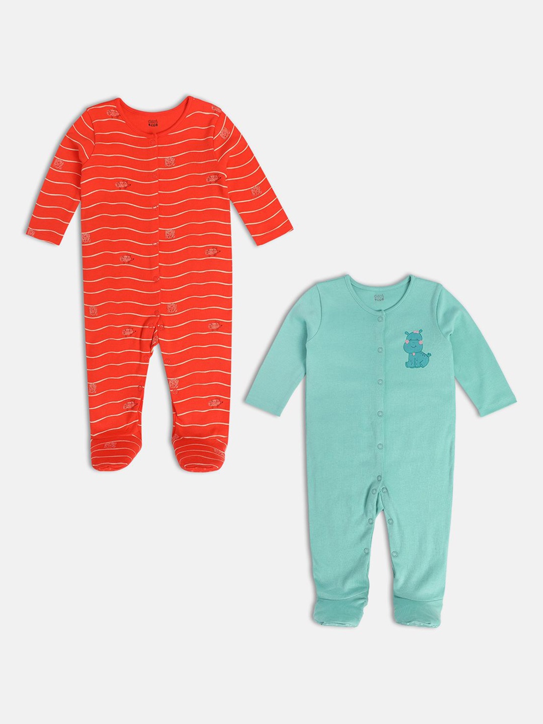 

MINI KLUB Girls Pack of 2 Striped Sleepsuit, Red