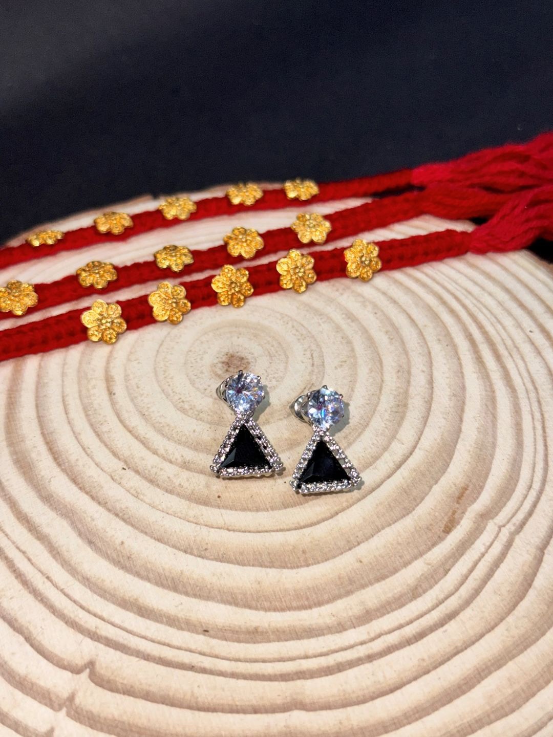 

The Jewellery Tale Cubic Zirconia Studded Triangular Drop Earrings, Silver
