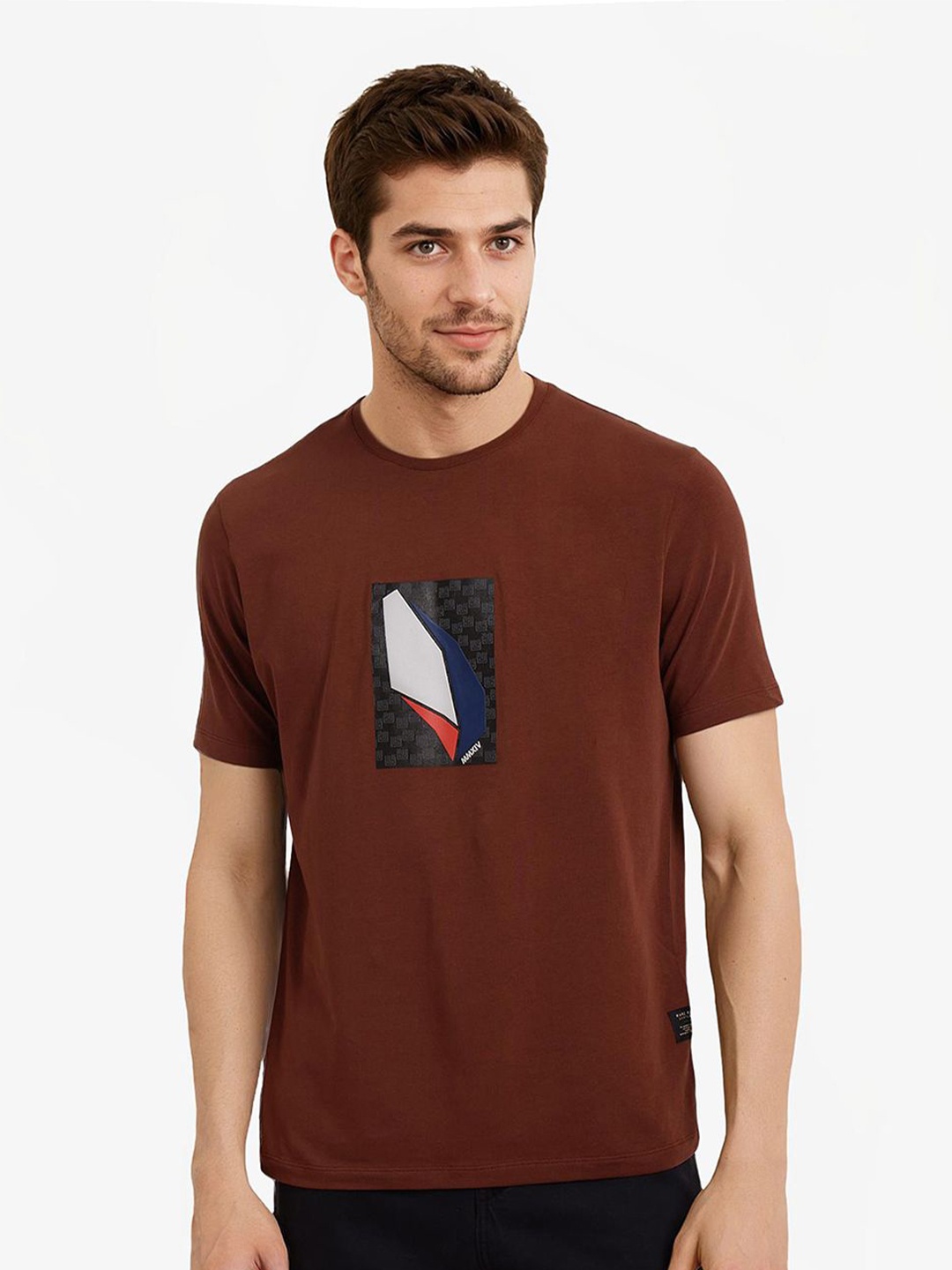 

RARE RABBIT Men Printed Pockets T-shirt, Rust