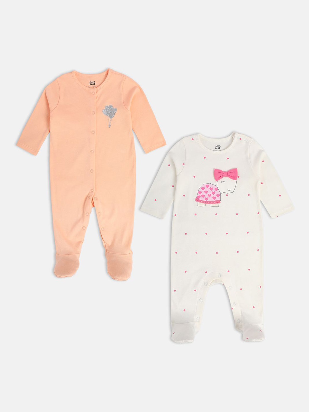 

MINI KLUB Girls Pack of 2 Printed Sleepsuit, Peach