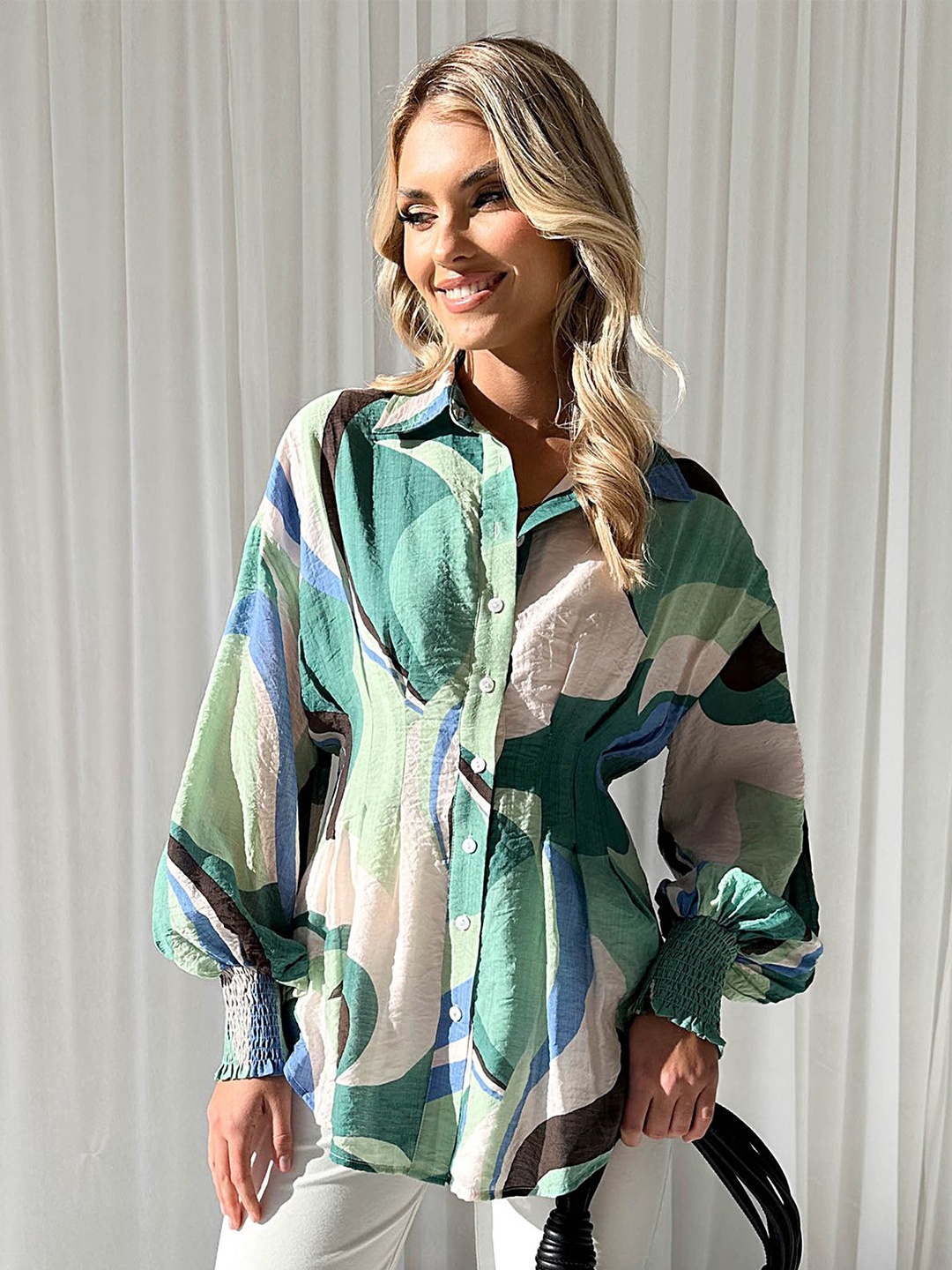 

LULU & SKY Print Shirt Style Top, Green