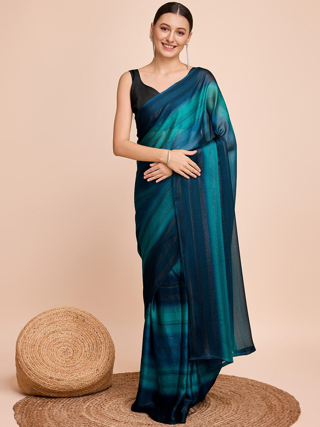 

LeeliPeeri Designer Woven Design Striped Saree, Blue