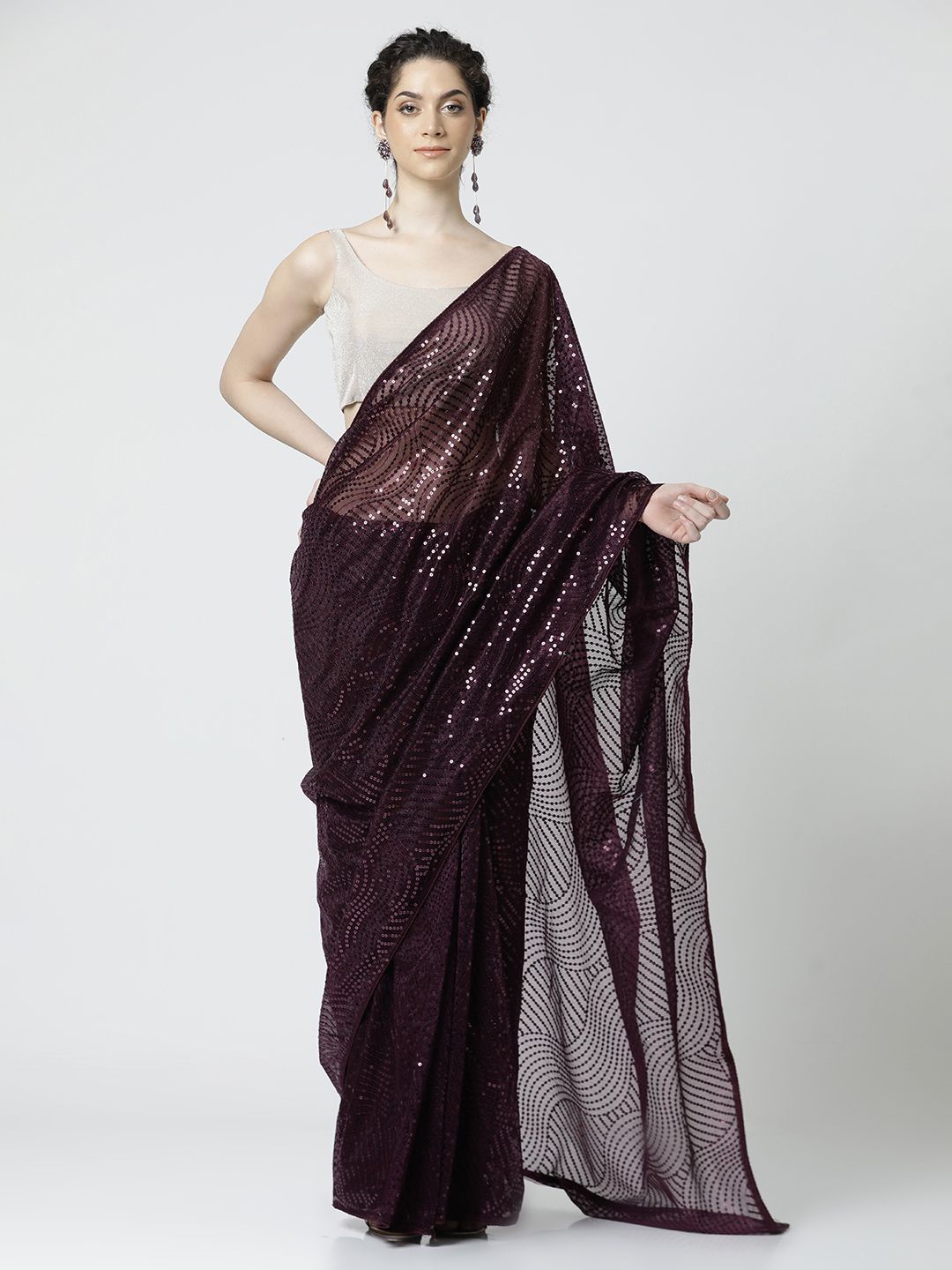 

Jaipur Kurti Embellished Sequinned Pure Georgette Saree, Purple