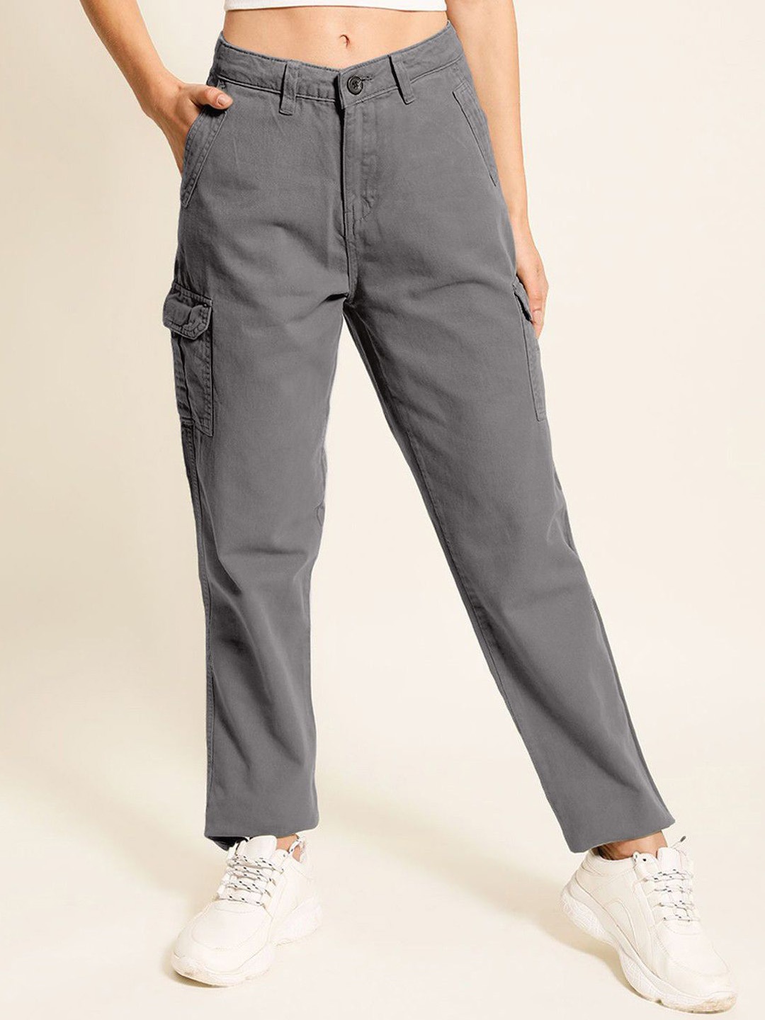 

The Roadster Lifestyle Co Pure Cotton Slim-Fit Trousers, Grey