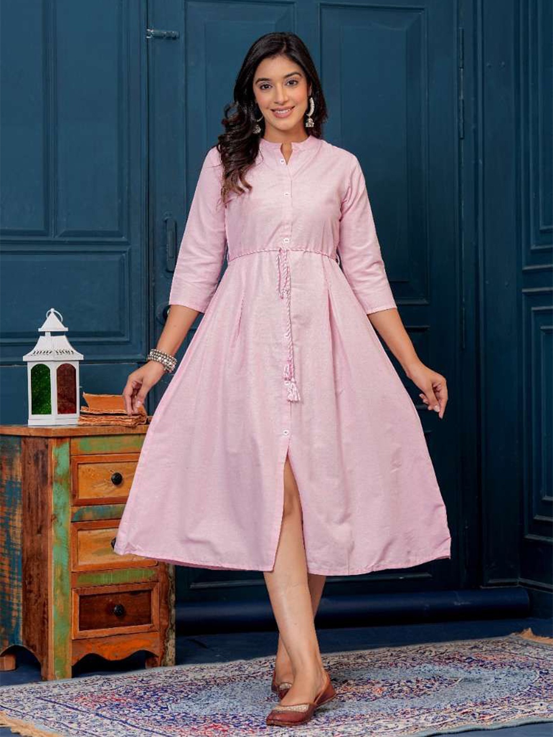 

HEARTLOOM Pure Cotton A-Line Midi Dress, Pink