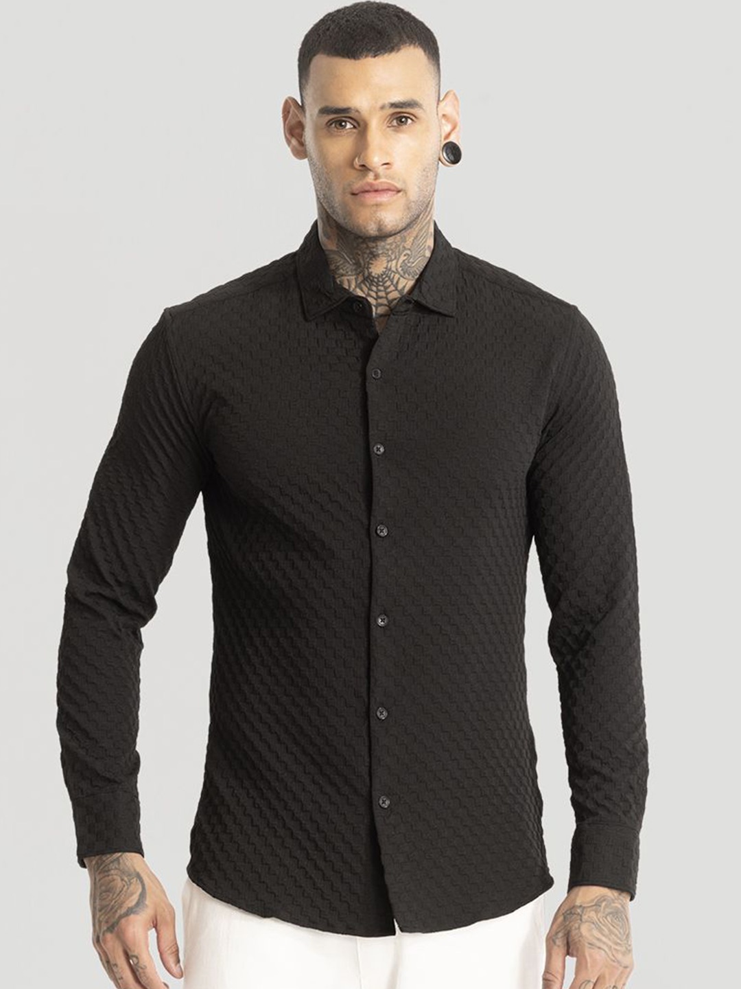 

Snitch Men Smart Slim Fit Opaque Casual Shirt, Black