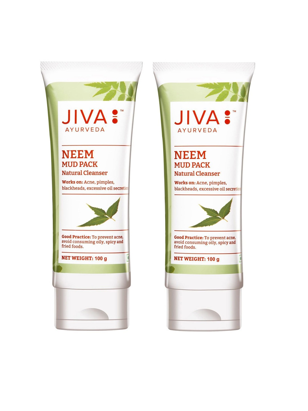 

Jiva Set Of 2 Neem Mud Pack With Multani Mitti 100g Each, Green