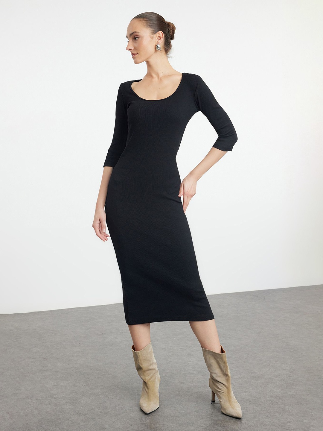 

Trendyol Women Bodycon Midi Dress, Black