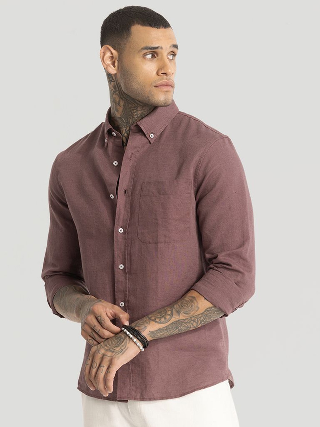 

Snitch Men Smart Slim Fit Opaque Casual Shirt, Mauve