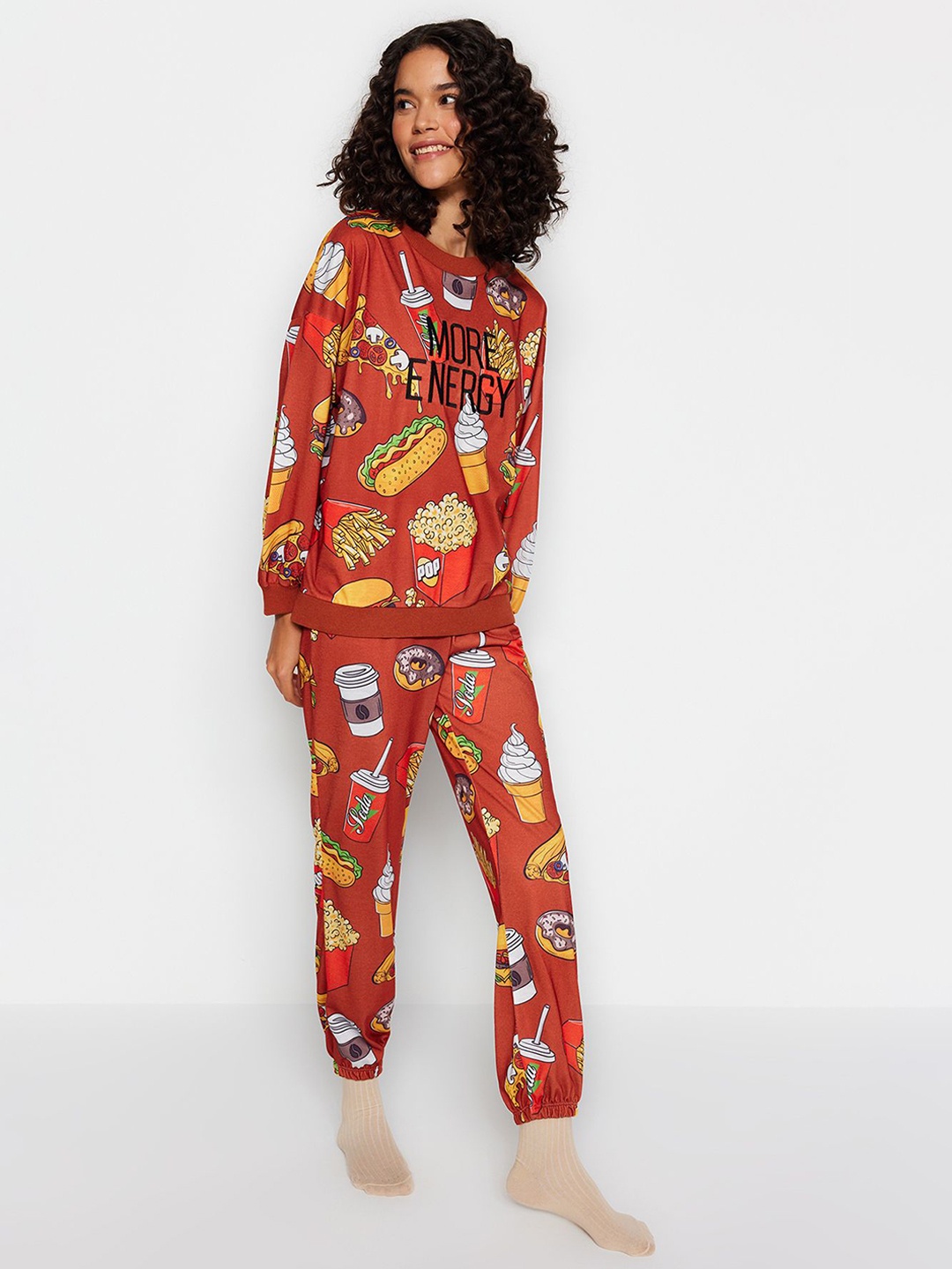 

Trendyol Women Printed Night suit, Rust