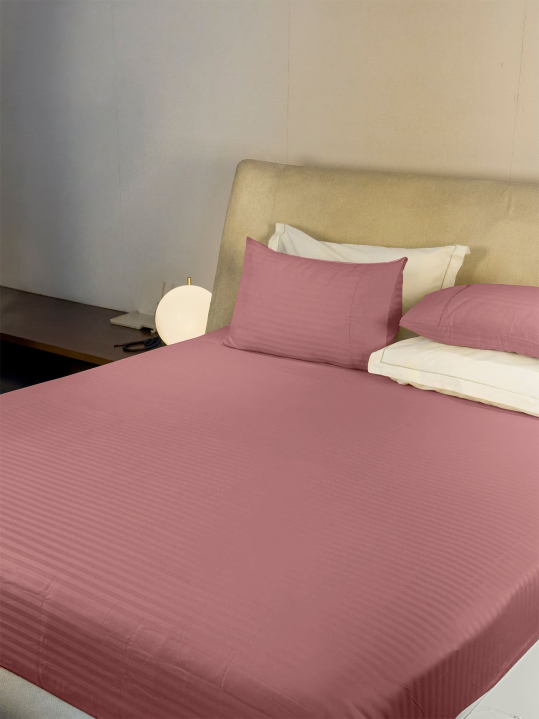 

LABHAM Simple Living Rust Striped 210 TC Satin King Bedsheet With 2 Pillow Covers